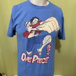 One Piece Monkey D. Luffy Men's Blue T Shirt Size Medium 50/50